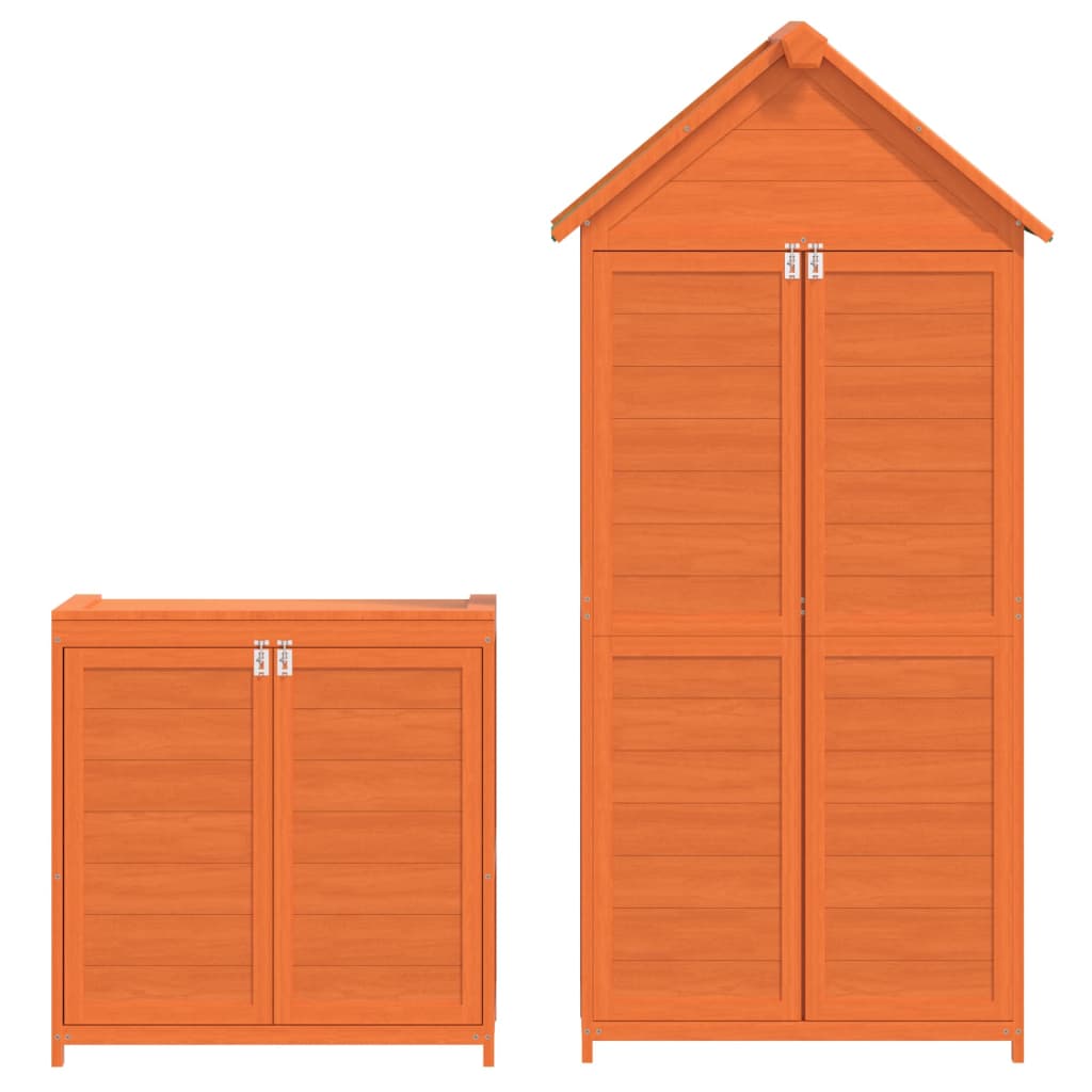 Set Rimessa Attrezzi Giardino 2pz Marrone Legno Massello Pino