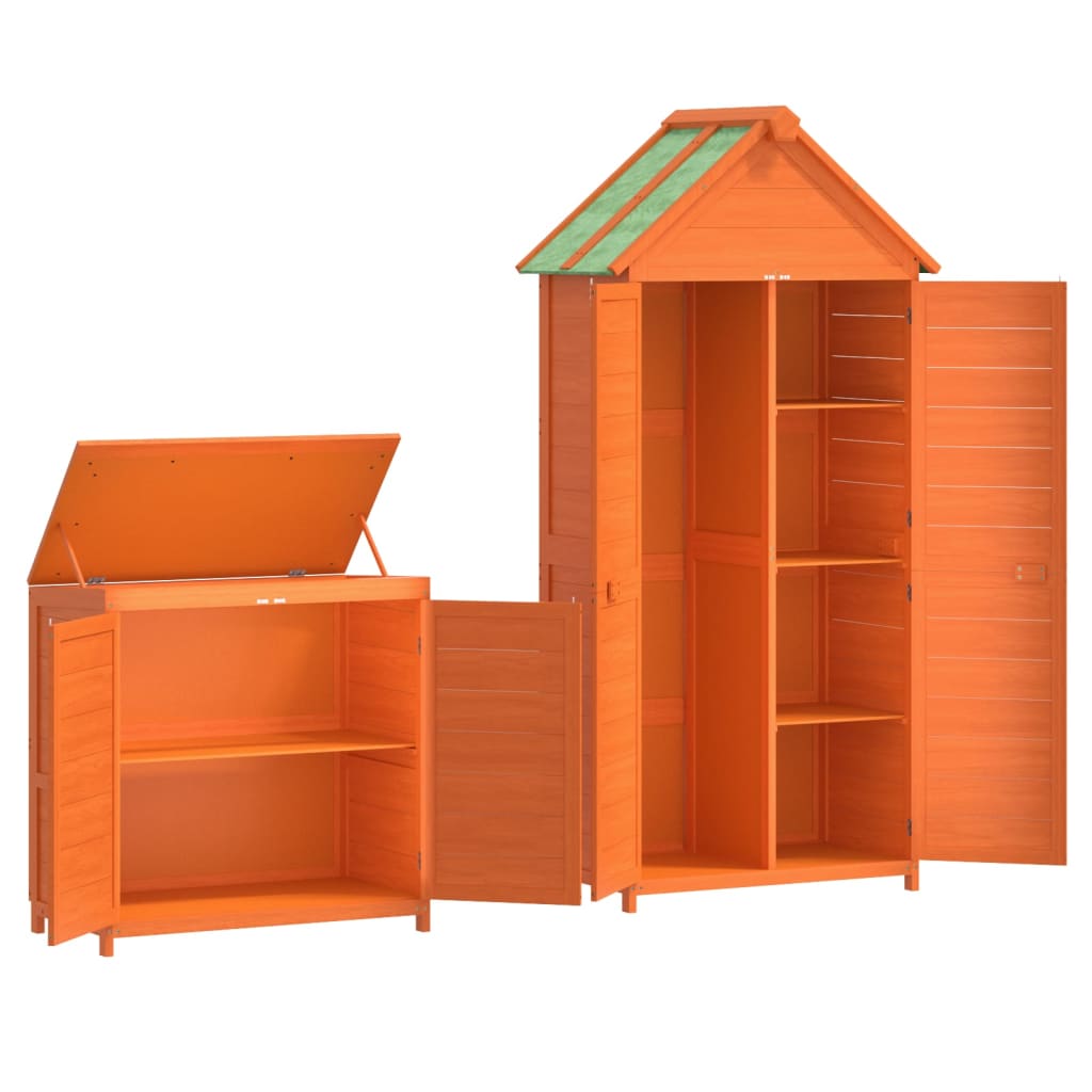 Set Rimessa Attrezzi Giardino 2pz Marrone Legno Massello Pino
