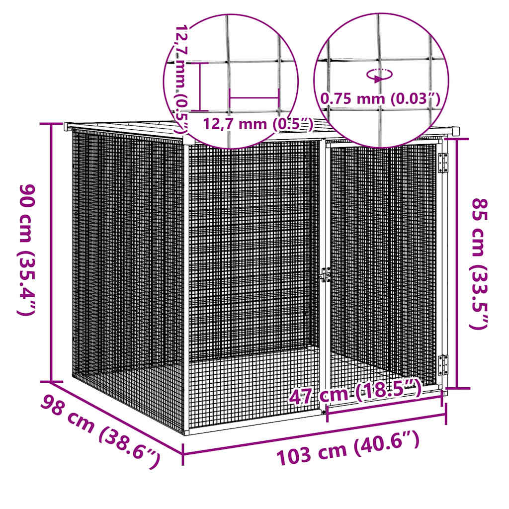 Gabbia Polli con Tetto Antracite 103x98x90 cm Acciaio Zincato