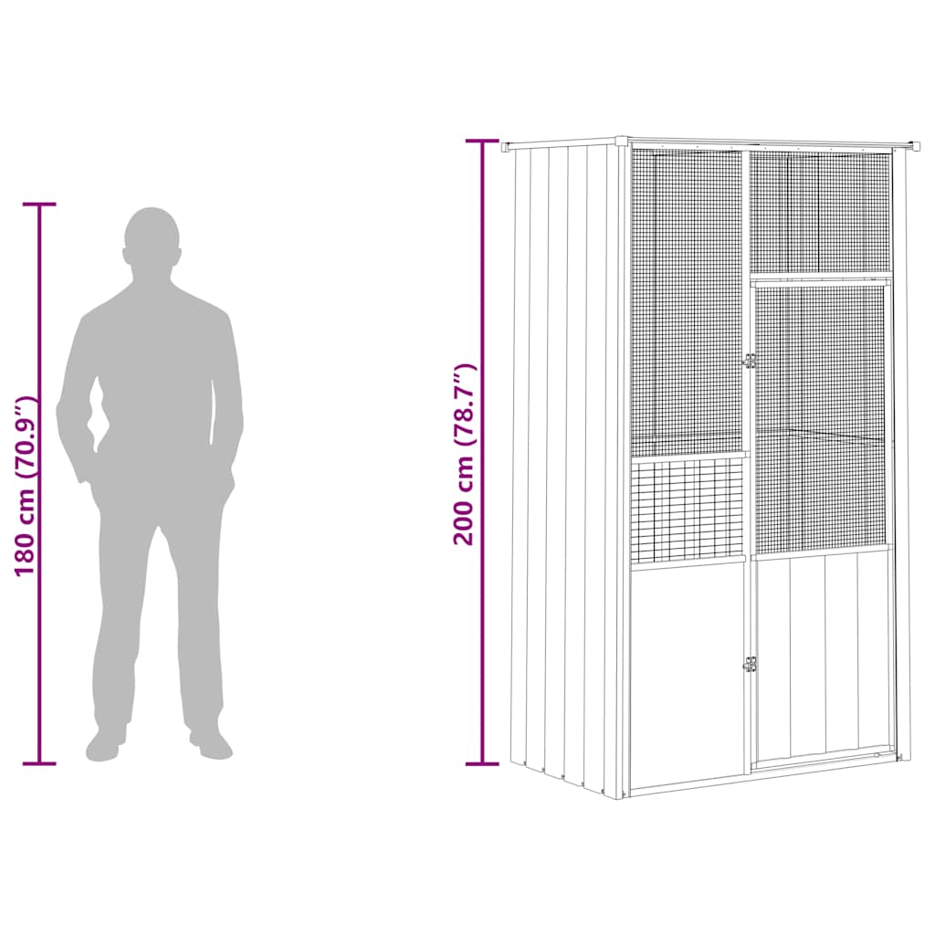 Gabbia per Uccelli Antracite 115x78x200 cm in Acciaio Zincato