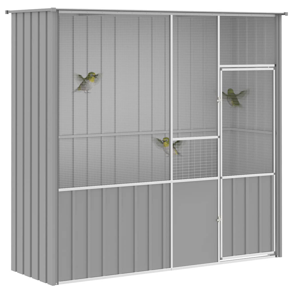 Gabbia per Uccelli Grigia 215x78x200 cm in Acciaio Zincato