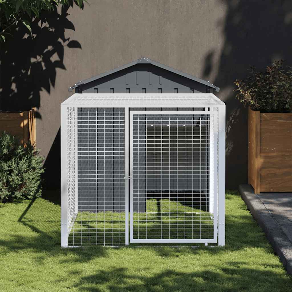 Gabbia per polli con recinto antracite 117x201x123 cm in acciaio zincato