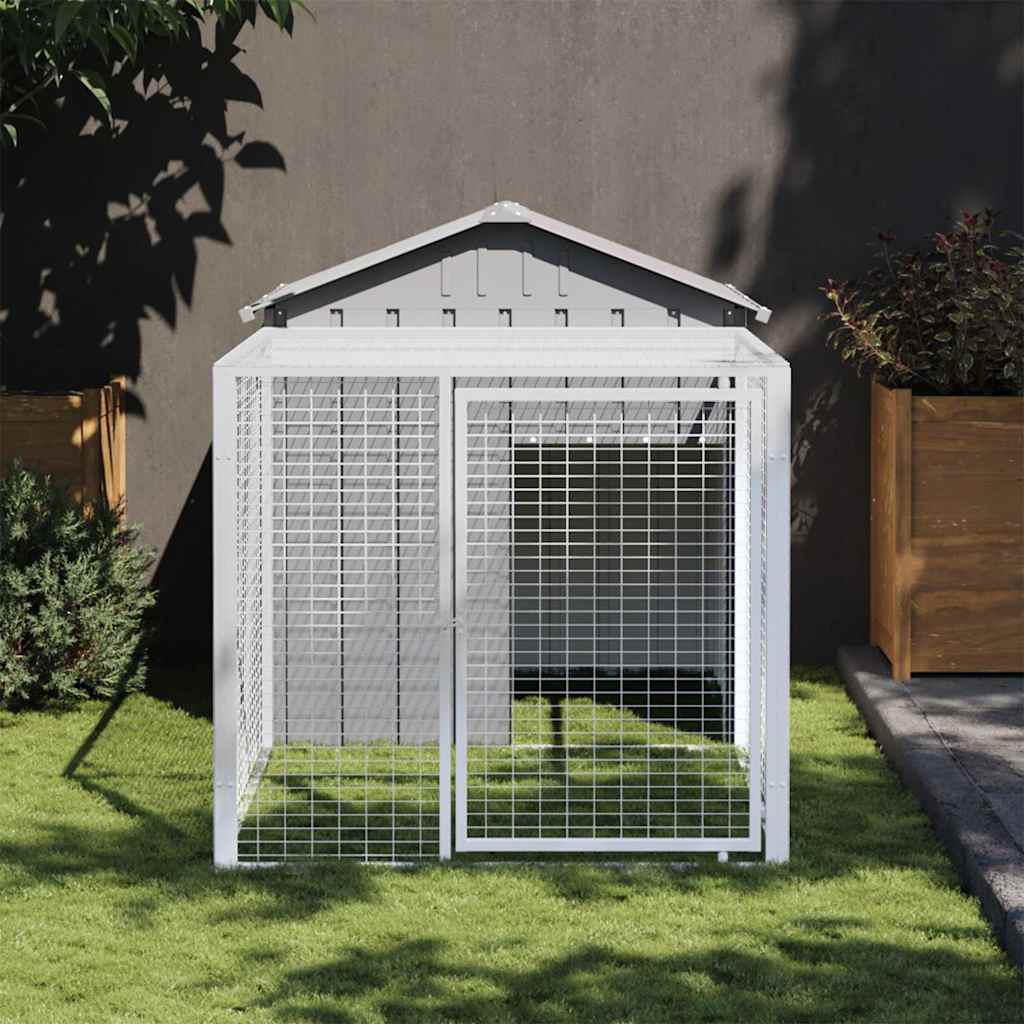 Gabbia per polli con recinto grigio chiaro 117x201x123 cm in acciaio zincato