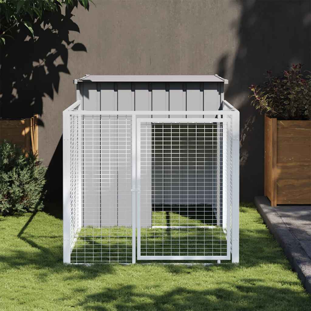 Cuccia per cani con recinto grigio chiaro 110x201x110 cm in acciaio zincato