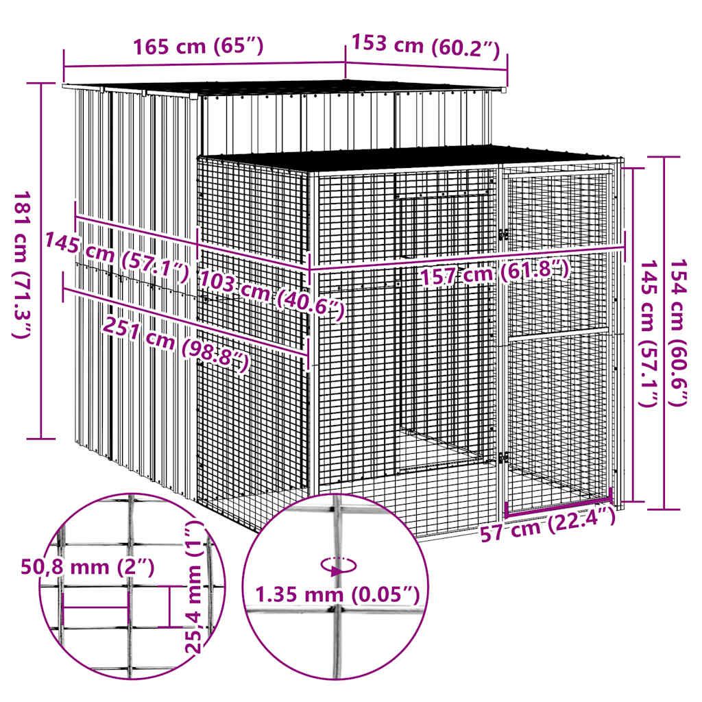 Pollaio Area Corsa Grigio Chiaro 165x251x181 cm Acciaio Zincato