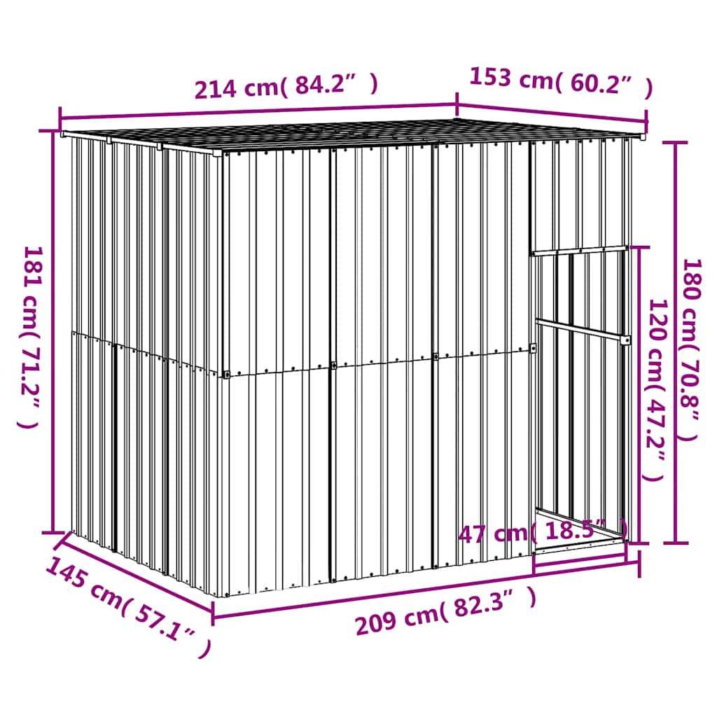 Casetta Cani con Tetto Antracite 214x153x181 cm Acciaio Zincato