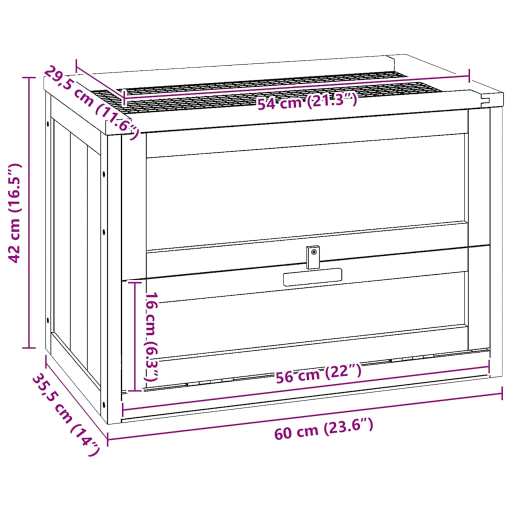 Gabbia per Criceti 60x35,5x42 cm in Legno Massello di Abete