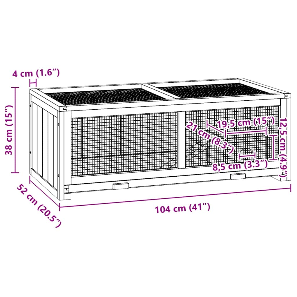 Gabbia per Criceti 104x52x38 cm in Legno Massello di Abete