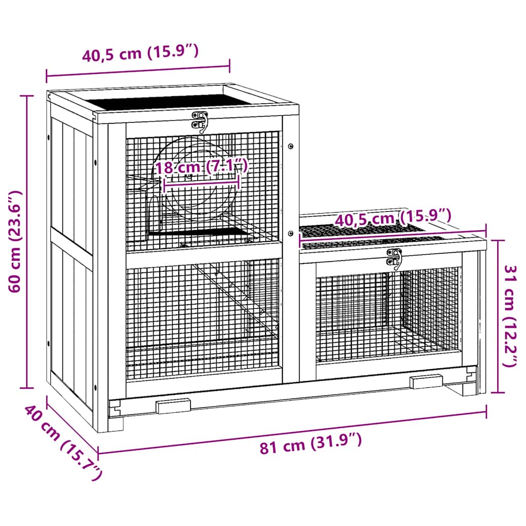 Gabbia per Criceti 81x40x60 cm in Legno Massello di Abete