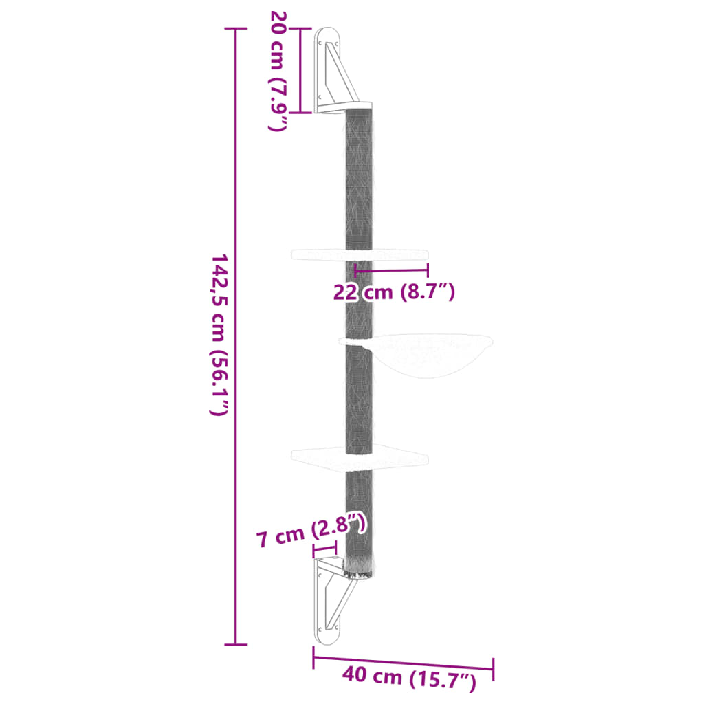 Albero per Gatti con Tiragraffi a Parete Grigio Scuro 142,5 cm