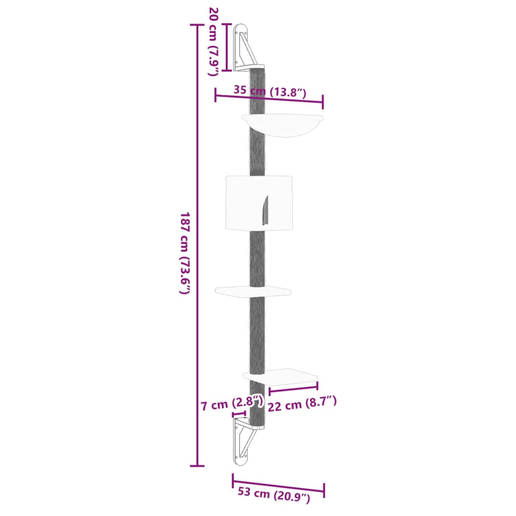 Albero per Gatti con Tiragraffi a Parete Grigio Chiaro 187 cm