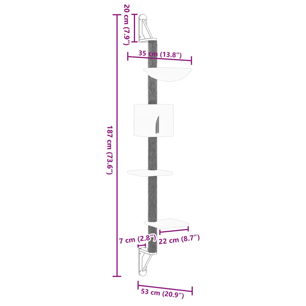 Albero per Gatti con Tiragraffi a Parete Grigio Scuro 187 cm
