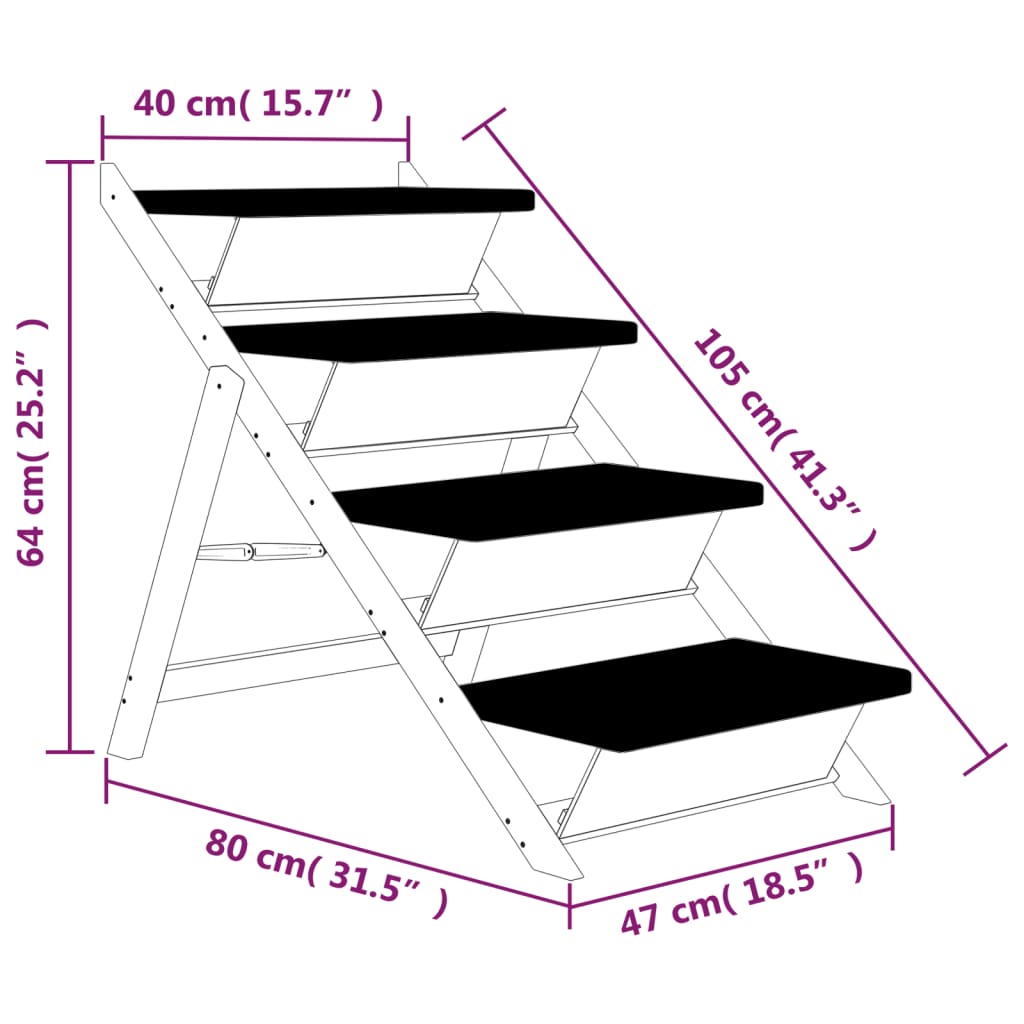 Scala per Cani Grigia 105x47 cm in Legno Massello di Abete
