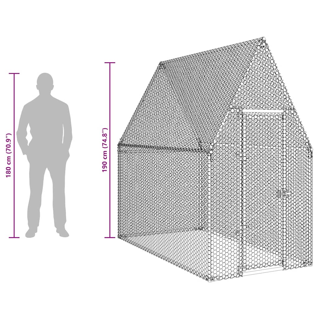 Gabbia per Polli Argento 200x100x190 cm in Acciaio Zincato