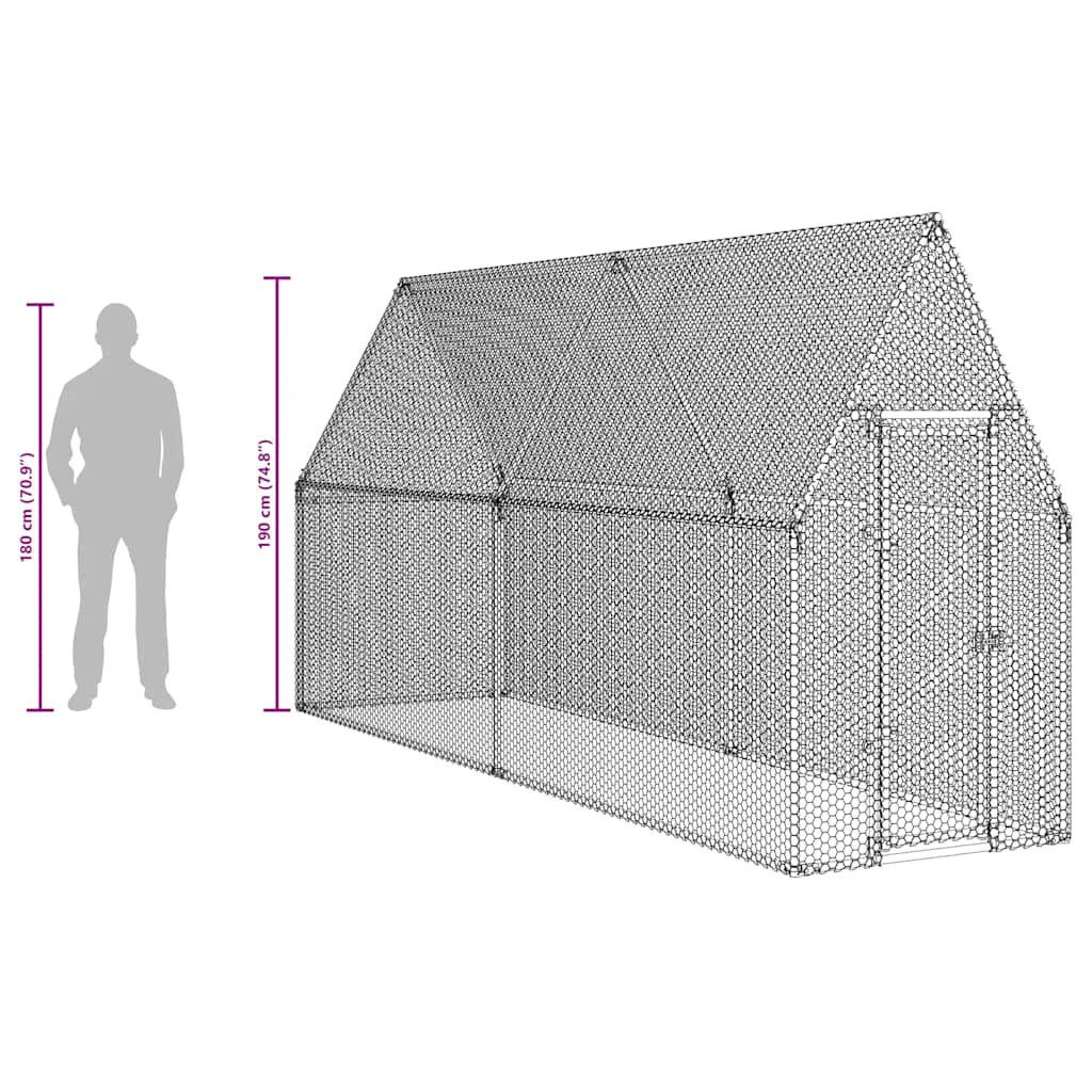 Gabbia per Polli Argento 400x100x190 cm in Acciaio Zincato