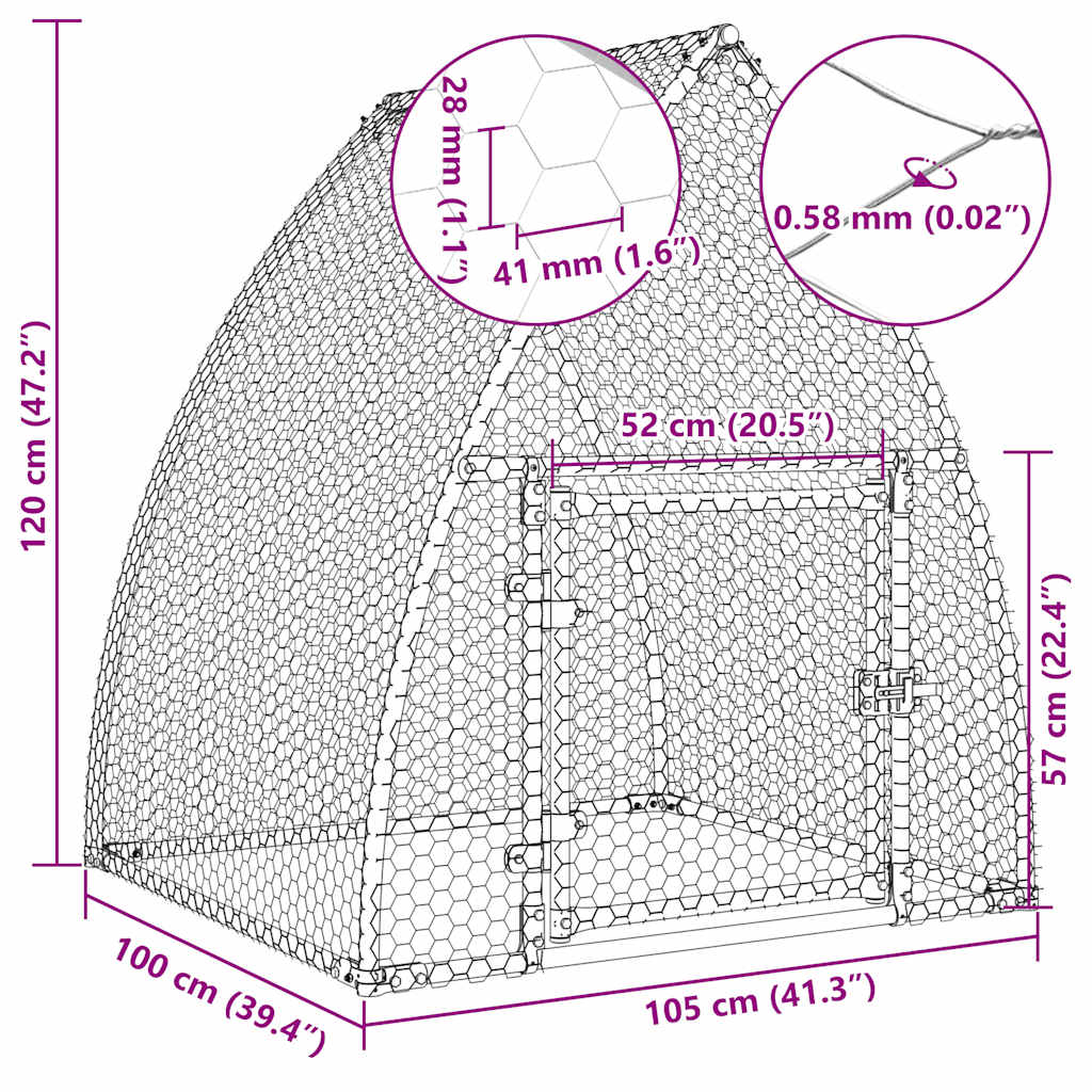 Gabbia per Polli Argento 100x105x120 cm in Acciaio Zincato