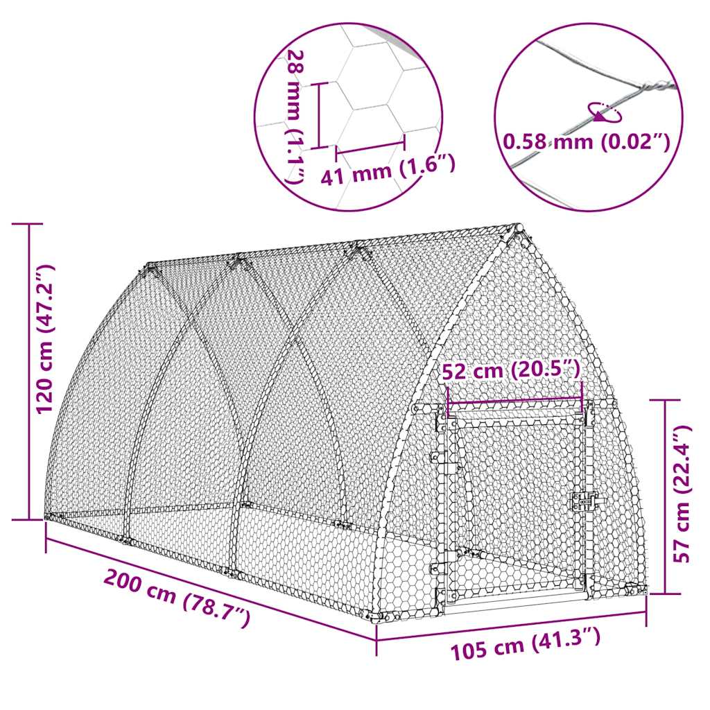 Gabbia per Polli Argento 300x105x120 cm in Acciaio Zincato
