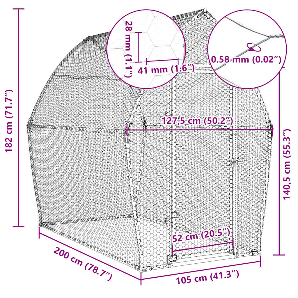 Gabbia per Polli Argento 200x105x182 cm in Acciaio Zincato