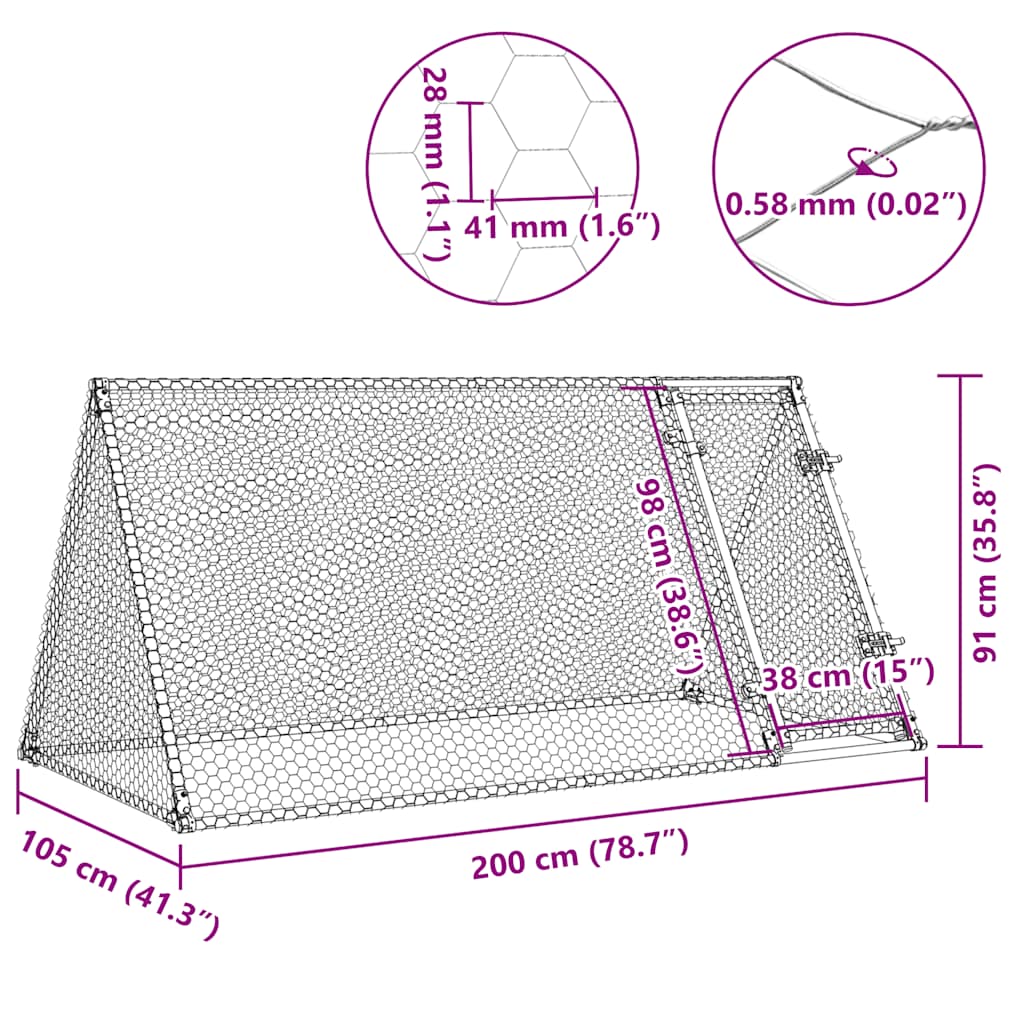 Gabbia per Polli Argento 200x105x91 cm in Acciaio Zincato
