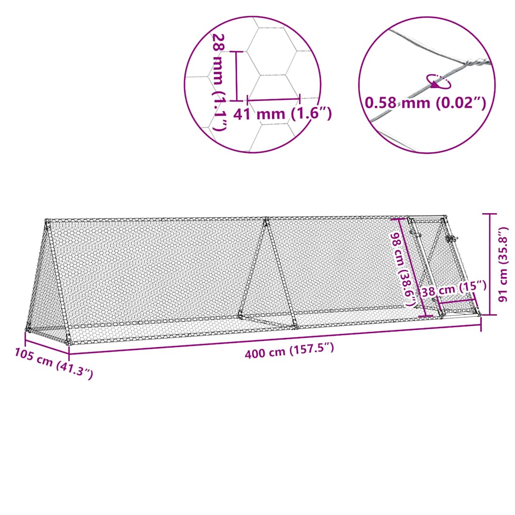 Gabbia per Polli Argento 400x105x91 cm in Acciaio Zincato