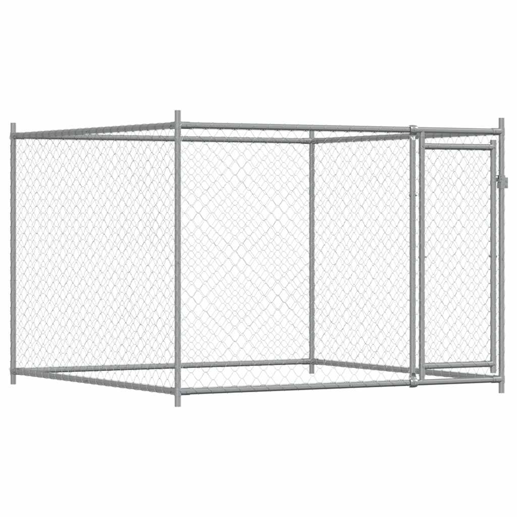 Gabbia per Cani con Porta Grigia 2x2x1,5 m in Acciaio Zincato