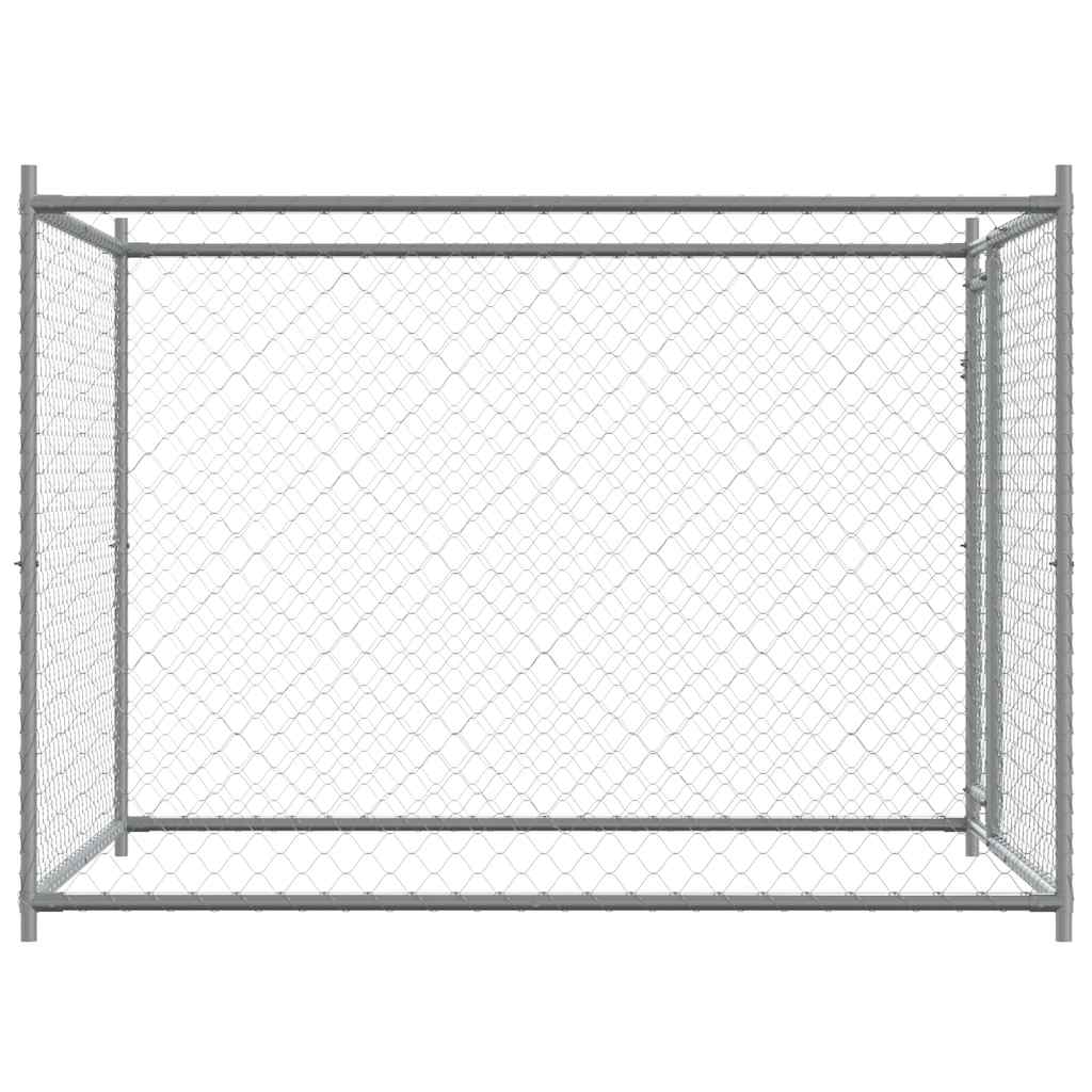 Gabbia per Cani con Porta Grigia 2x2x1,5 m in Acciaio Zincato