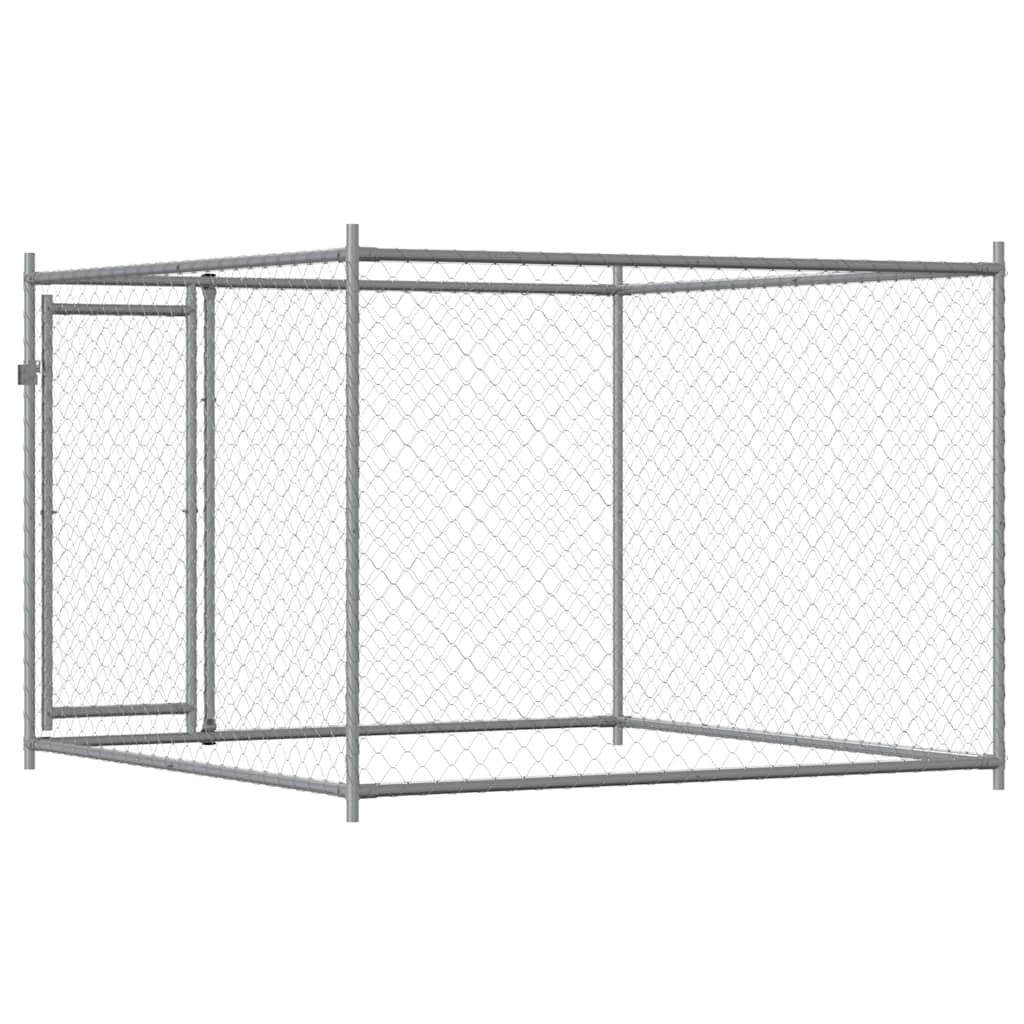 Gabbia per Cani con Porta Grigia 2x2x1,5 m in Acciaio Zincato
