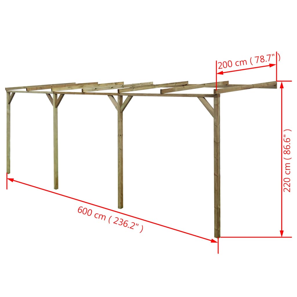 Pergola Addossata B-Stock 2x6x2,2 m Pino Massello Impregnato