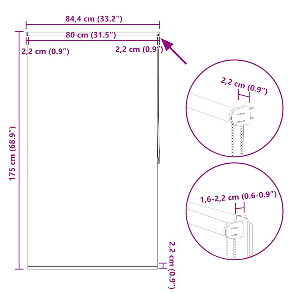 Tenda a rullo oscurante 84,4x175 cm Tessuto Larghezza 80 cm beige