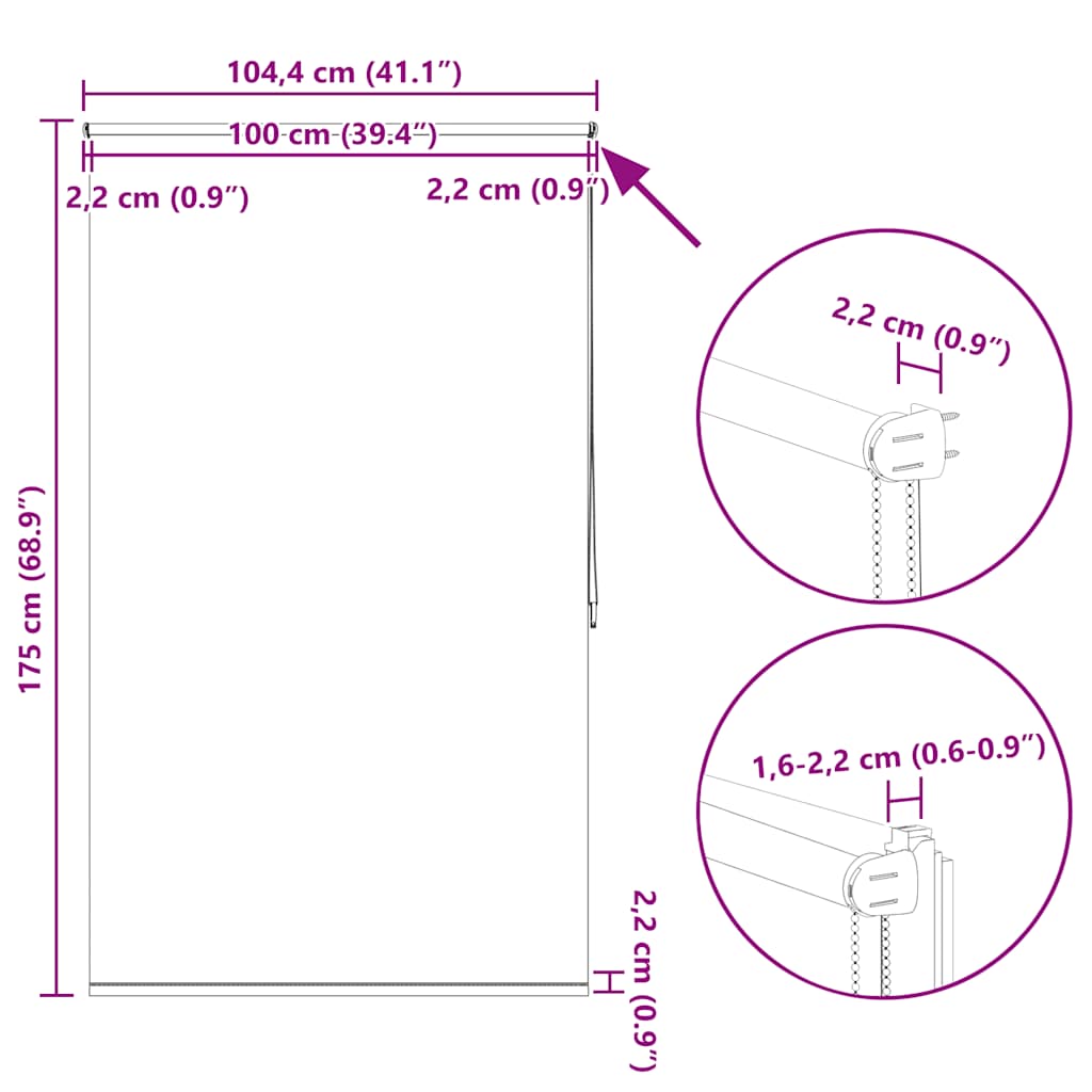 Tenda a rullo oscurante 104,4x175 cm Tessuto Larghezza 100 cm beige