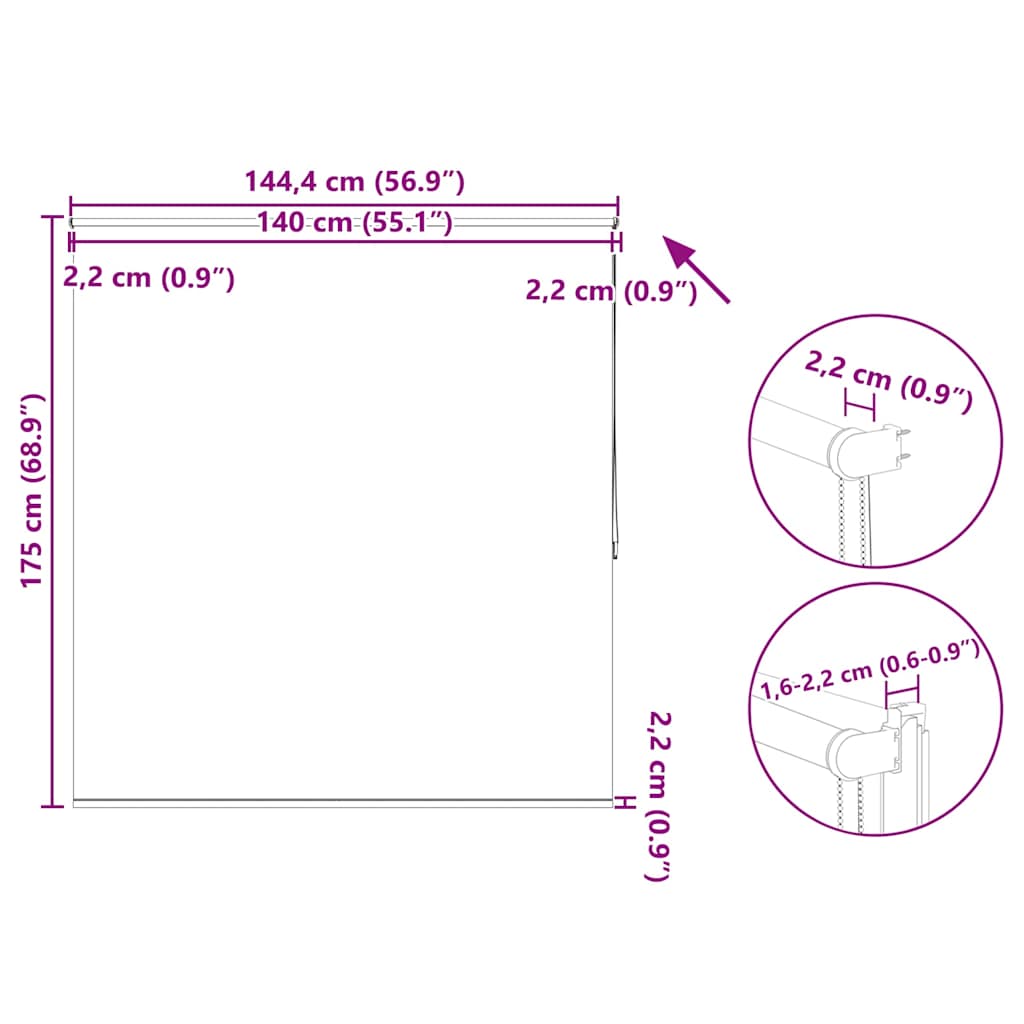 Tenda a rullo oscurante 144,4x175 cm Tessuto Larghezza 140 cm bianco