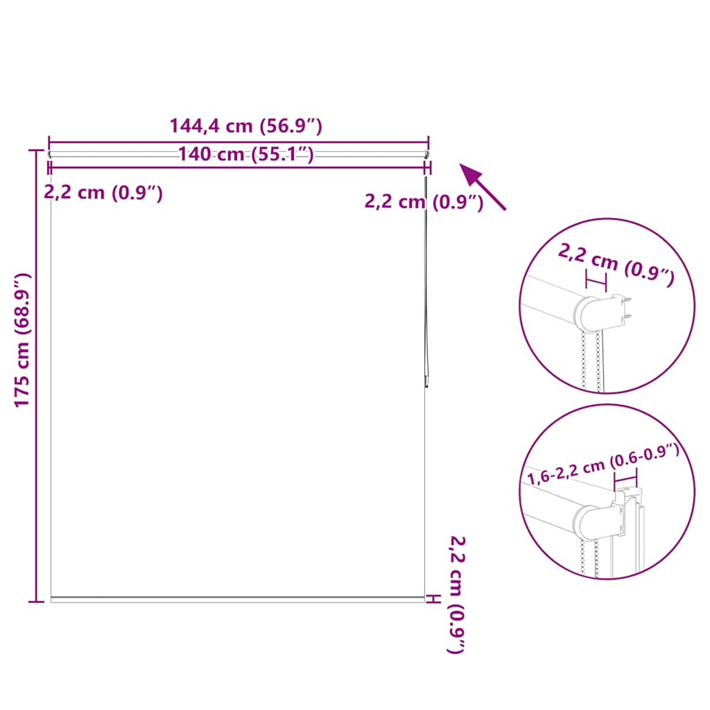 Tenda a rullo oscurante 144,4x175 cm Tessuto Larghezza 140 cm caffè