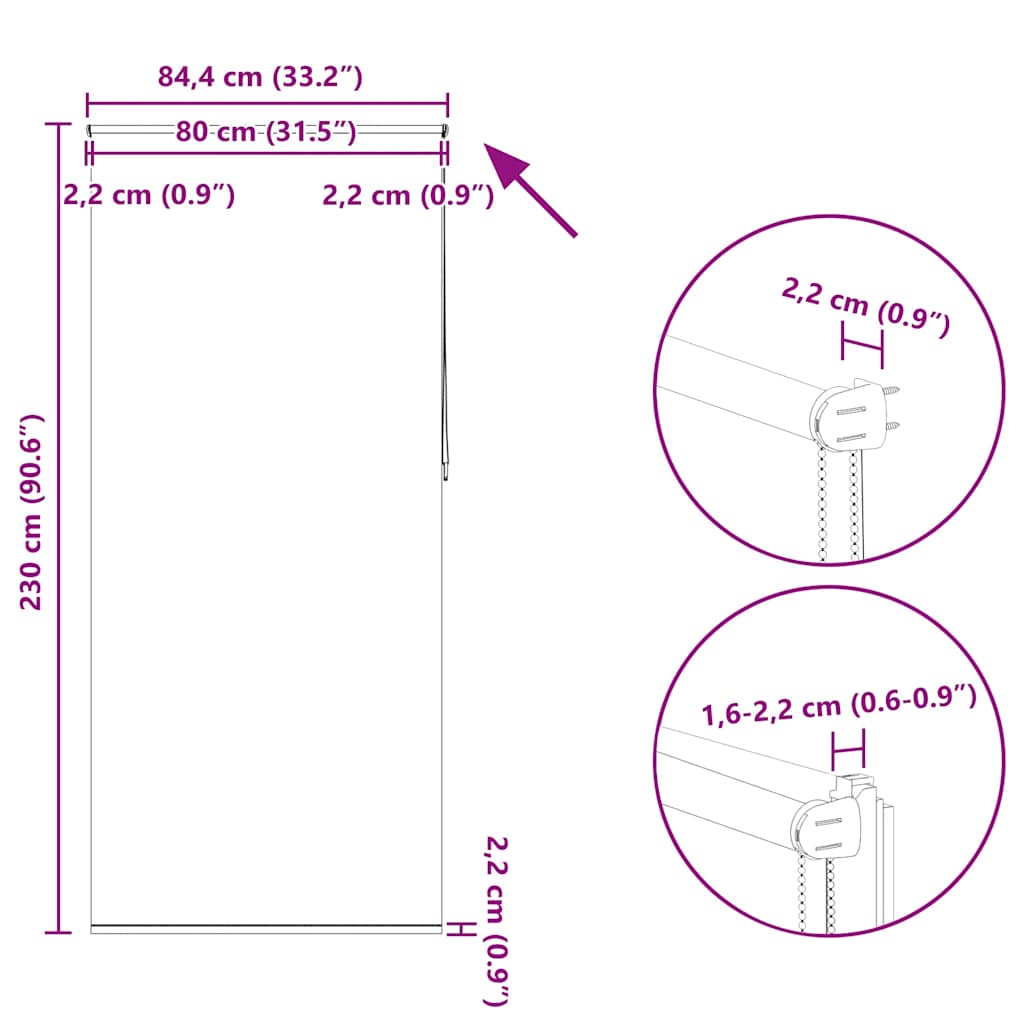 Tenda a rullo oscurante 84,4x230 cm Tessuto Larghezza 80 cm grigio