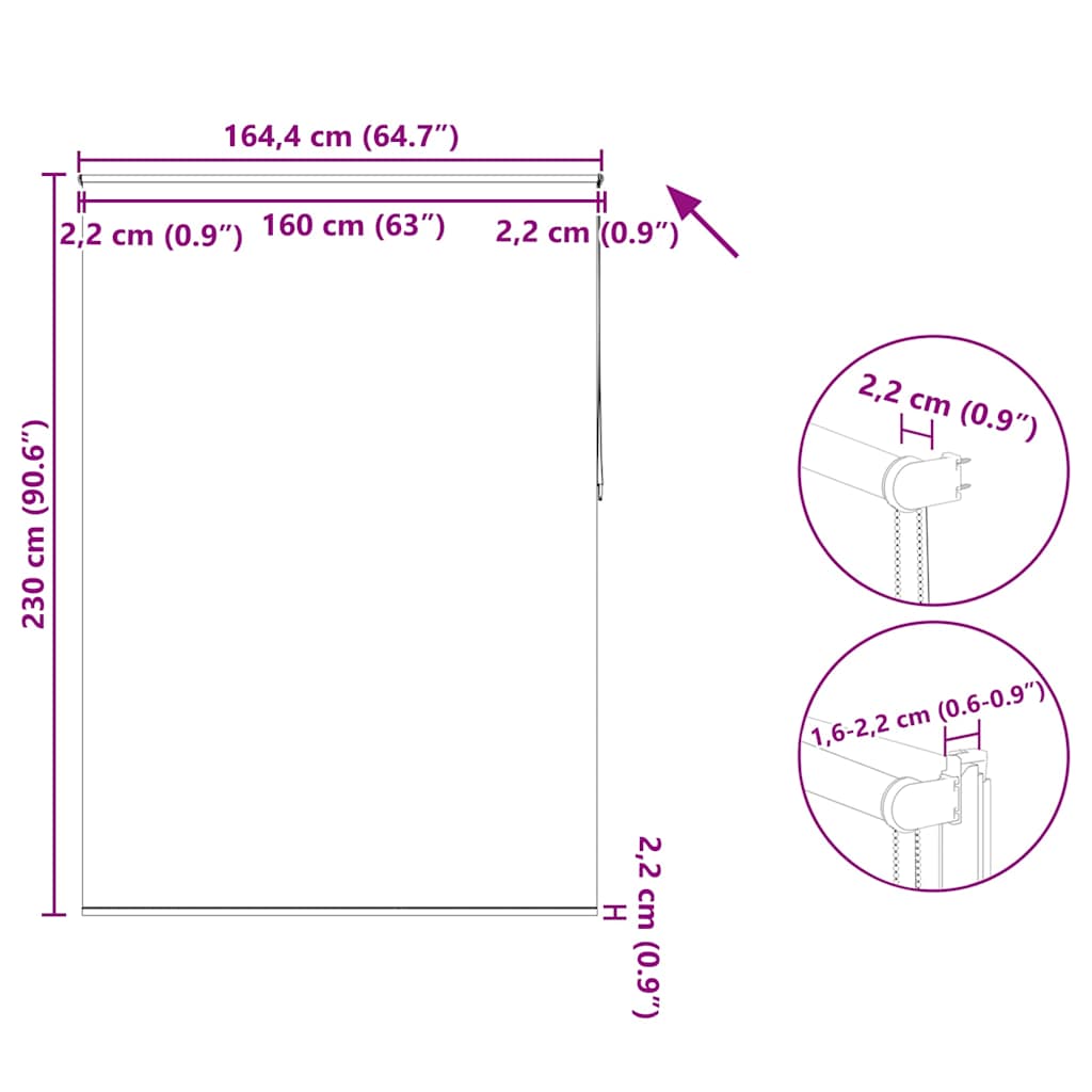Tenda a rullo oscurante 164,4x230 cm Tessuto Larghezza 160 cm bianco sporco