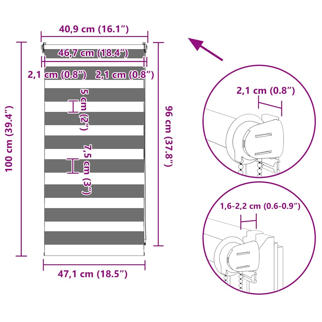 Tenda a rullo zebrata 40,9x100 cm Tessuto Larghezza 36,7 cm nero