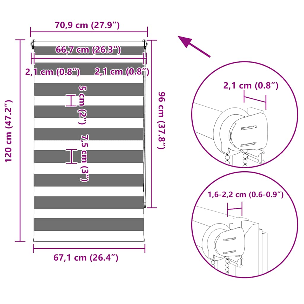 Tenda a rullo zebrata 70,9x120 cm Tessuto Larghezza 66,7 cm caffè