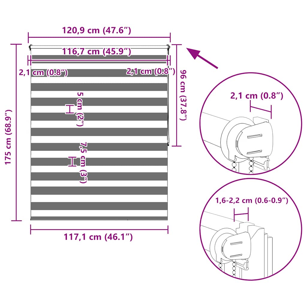 Tenda a rullo zebrata 120,9x175 cm Larghezza tessuto 116,7 cm caffè