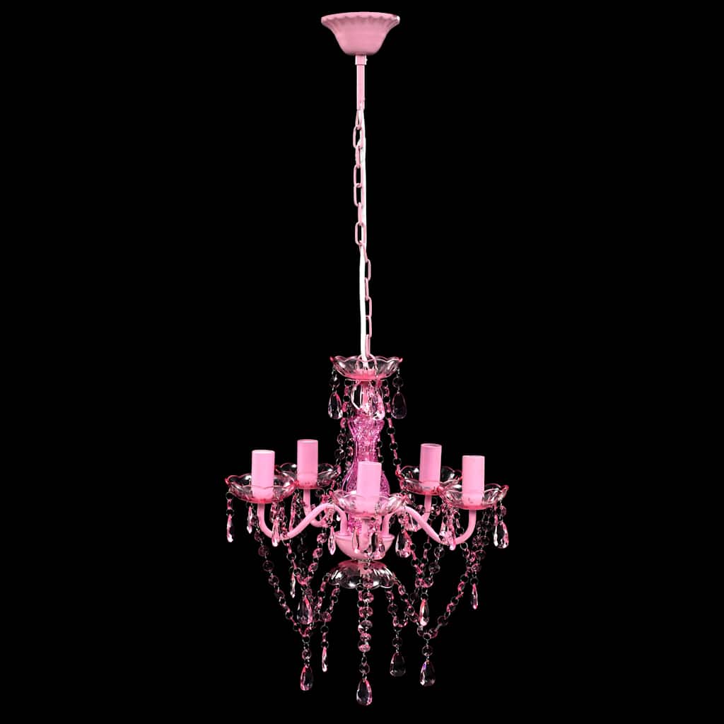 Lampadario in Cristallo 5 Lampadine Rosa