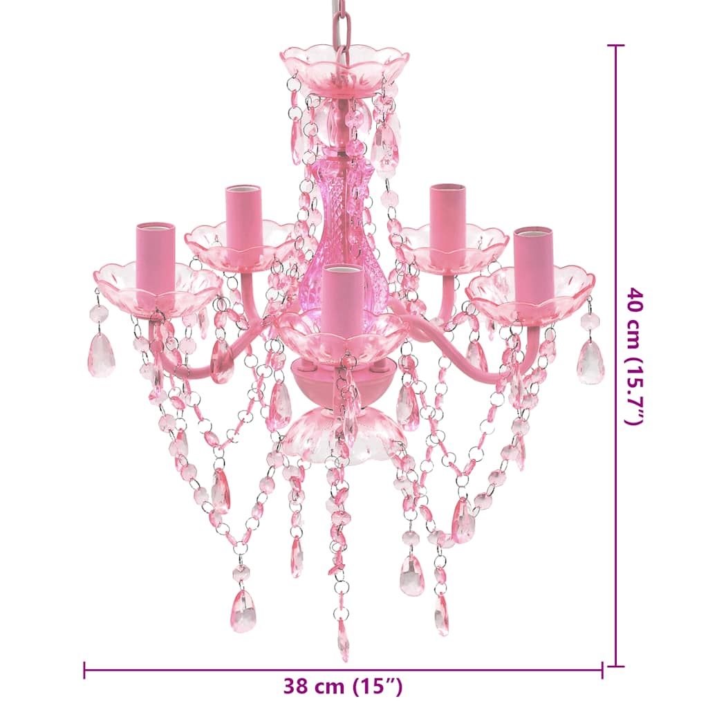 Lampadario in Cristallo 5 Lampadine Rosa