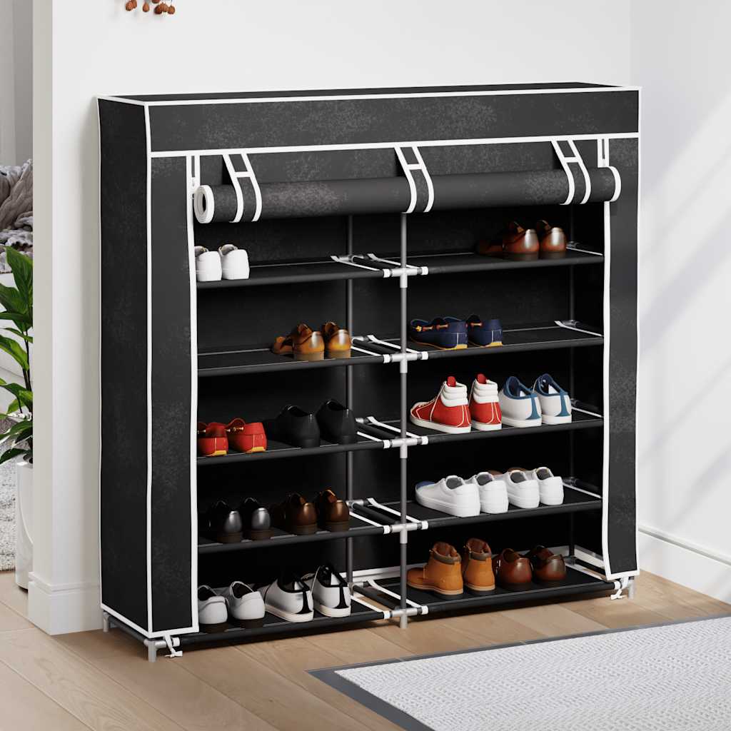 Scarpiera in Tessuto Richiudibile 115 x 28 x 110 cm Nera