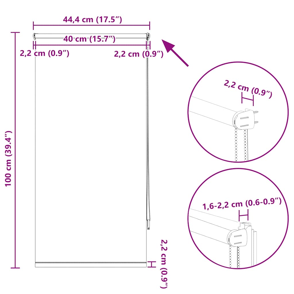 Tenda a rullo oscurante 44,4x100 cm Tessuto Larghezza 40 cm Beige