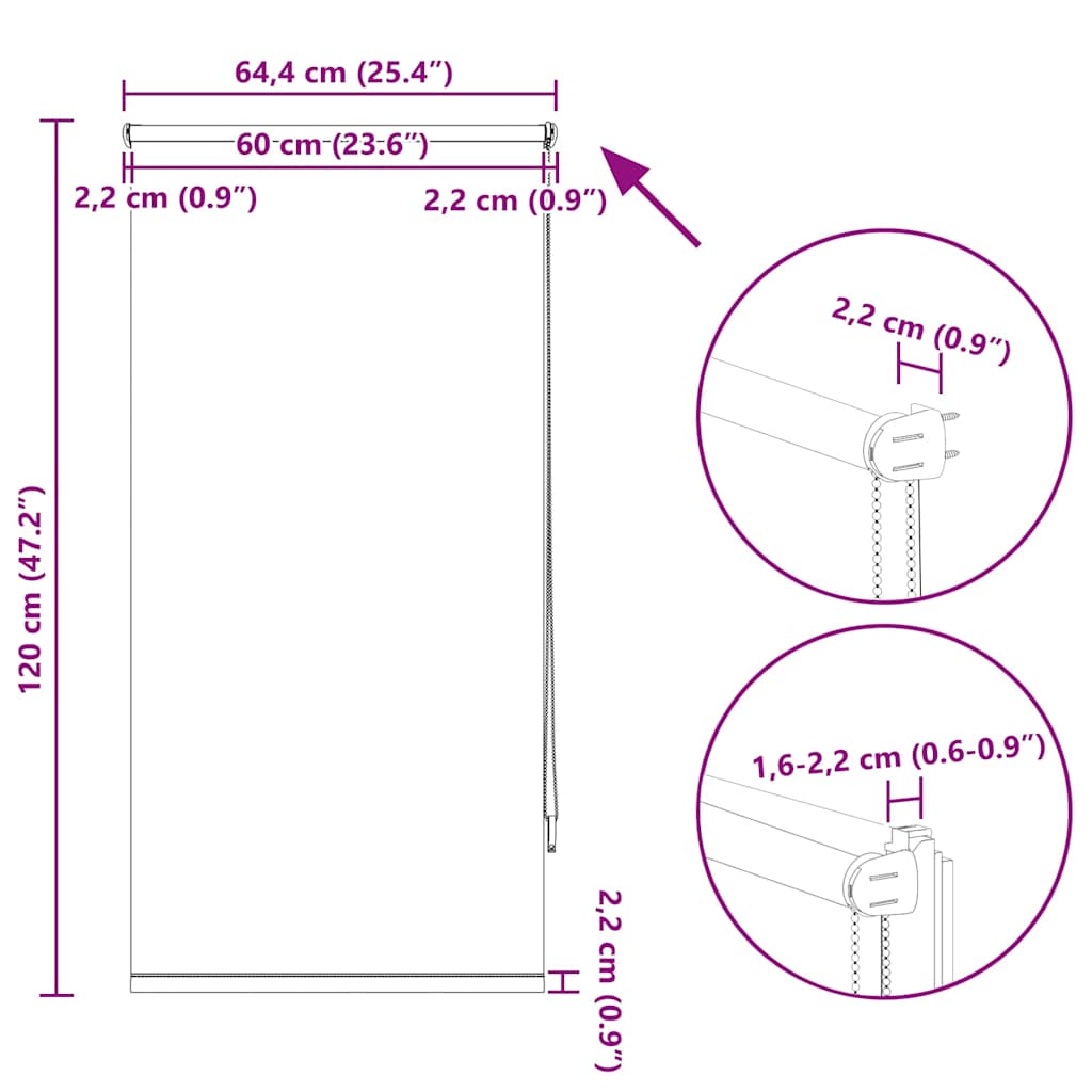 Tenda a rullo oscurante 64,4x120 cm Tessuto Larghezza 60 cm Bianco sporco