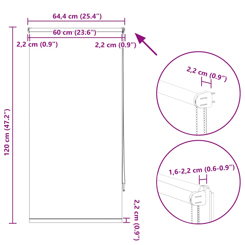 Tenda a rullo oscurante 64,4x120 cm Tessuto Larghezza 60 cm Beige