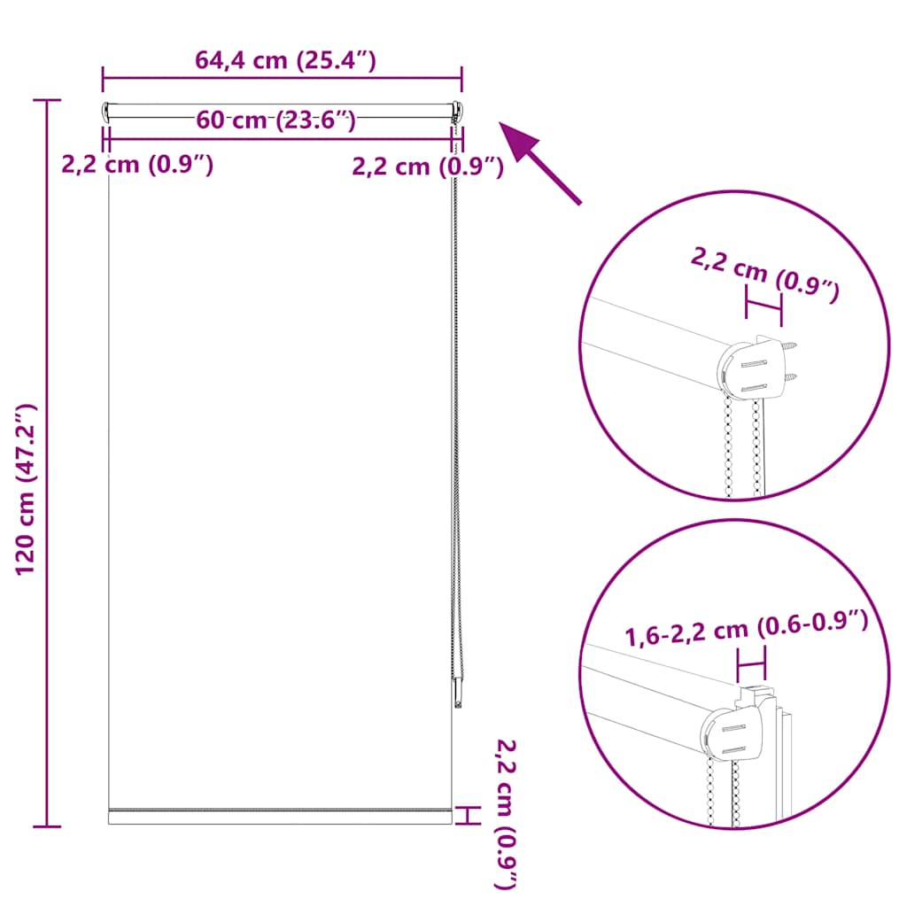 Tenda a rullo oscurante 64,4x120 cm Larghezza tessuto 60 cm Blu marino