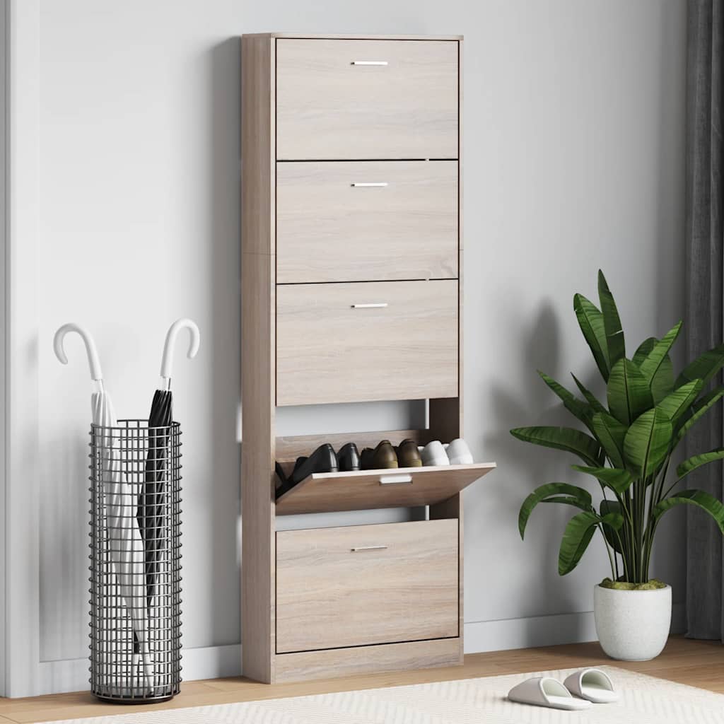 Scarpiera in Legno Effetto Rovere con 5 Scomparti