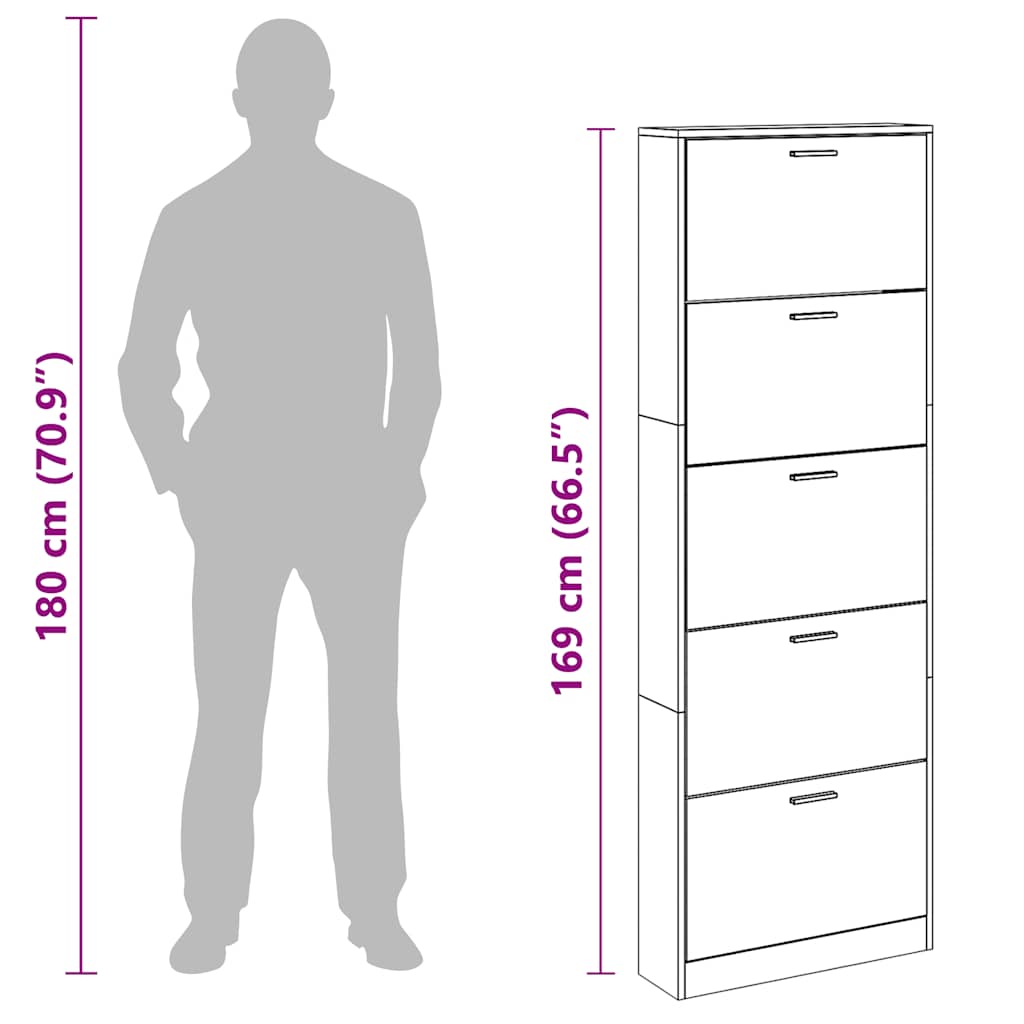 Scarpiera in Legno Effetto Rovere con 5 Scomparti