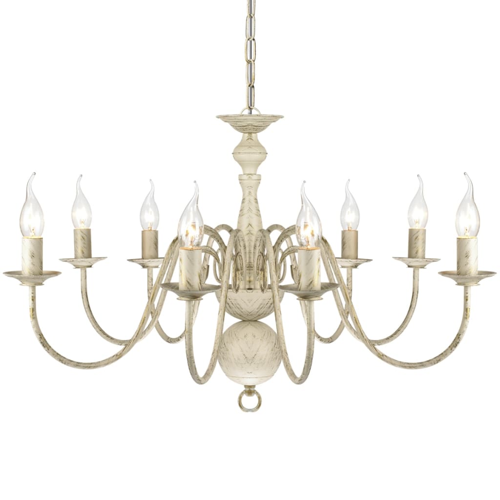 Lampadario Stile Antico Metallo Bianco 8 Lampadine E14