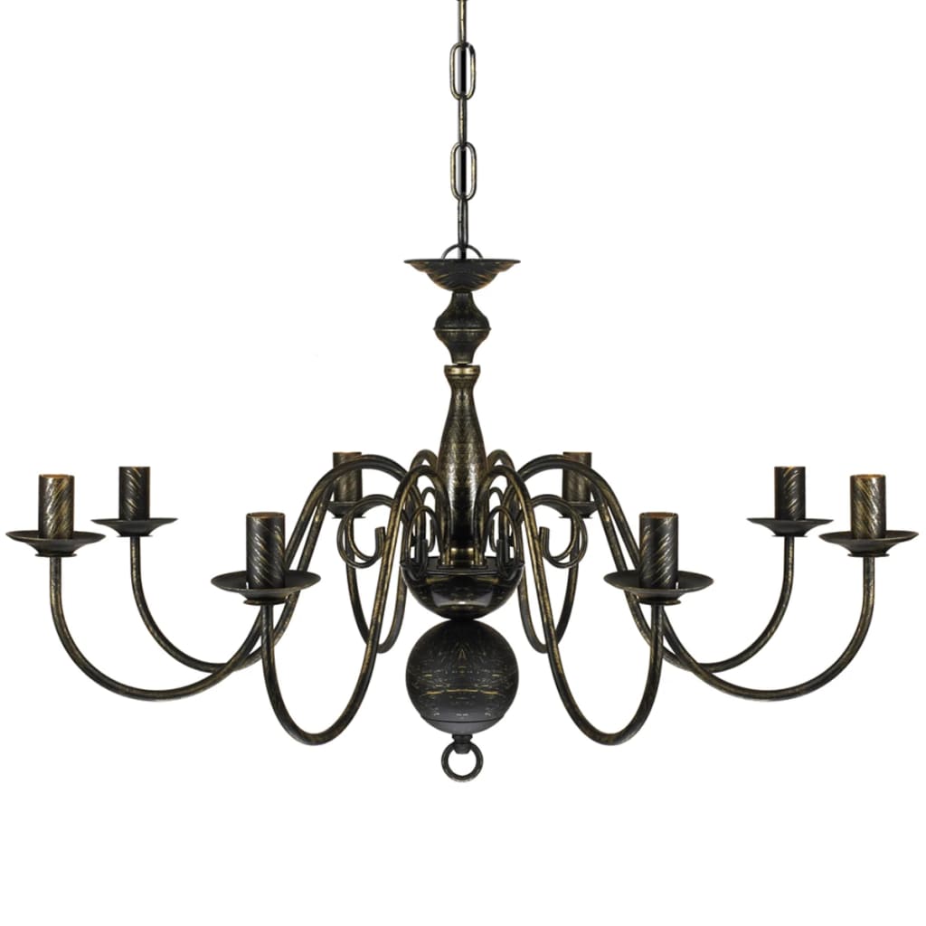Lampadario Stile Antico Metallo Nero Lampadine 8 x E14