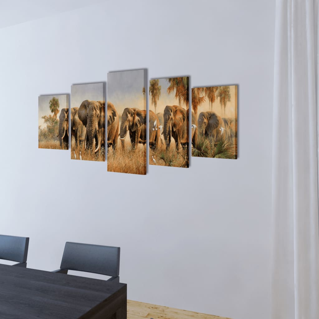 5 pz Set Stampa su Tela da Muro Elefanti 200 x 100 cm