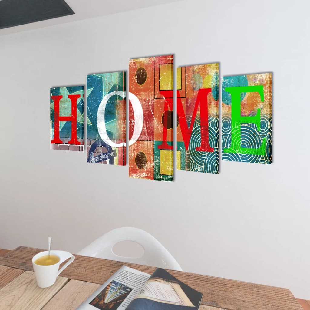 5 pz Set Stampa su Tela da Muro Modello Home Colorato 200 x 100 cm